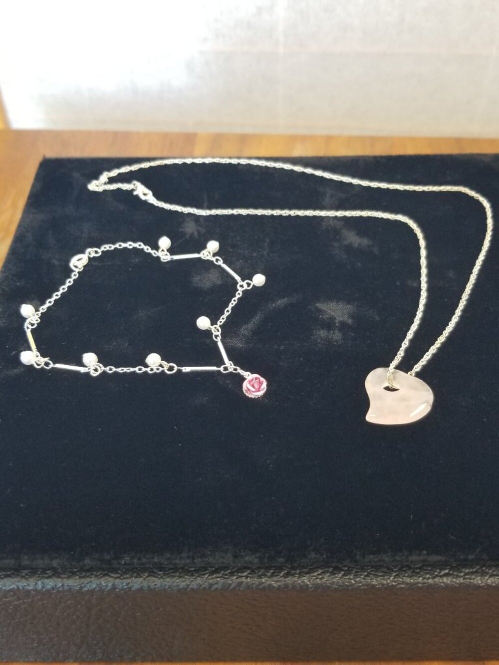Premier Designs Silver and Pink Jewelry Set Anklet and Necklace with Pink Heart